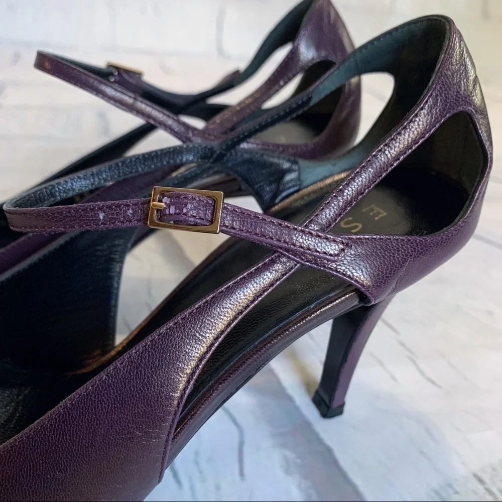 Escada Plum and Mirrored Gold Heels